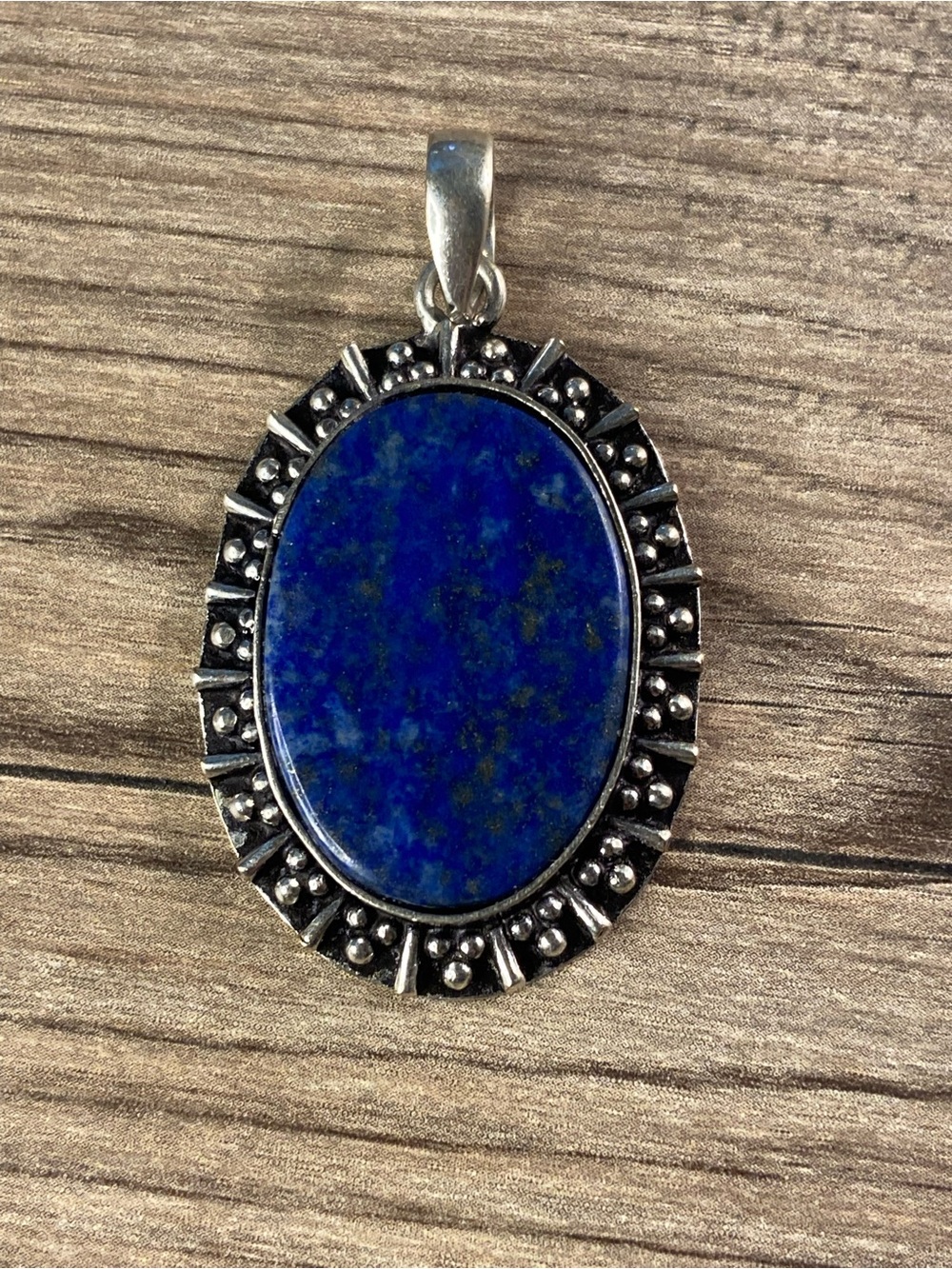 Blue Lapis Oval Silver Pendant - Elegant Women's Necklace